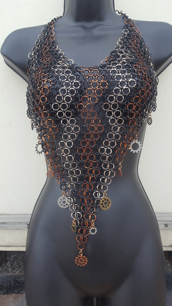 Snakeskin Inlay Fringed Heart Chainmail Costume Piece
